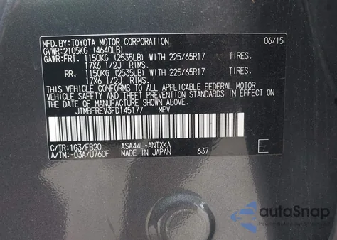 2015 Toyota Rav4 Le from USA, damaged, VIN JTMBFREV3FD145177